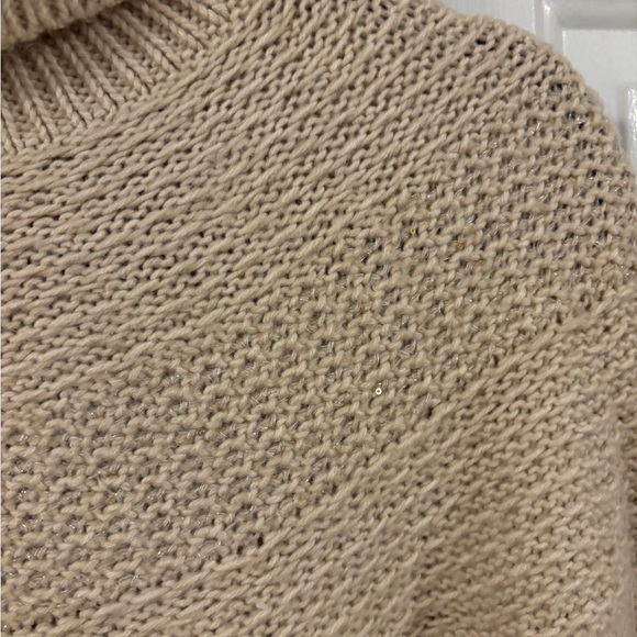J.Jill Townscape Turtleneck- medium in desert sand. Cotton blend, metallic yoke - Picture 3 of 6